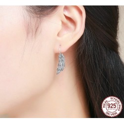 Silver crystal feather shaped earrings - 925 sterling silverEarrings