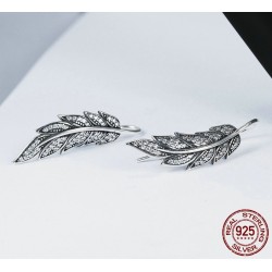 Silver crystal feather shaped earrings - 925 sterling silverEarrings