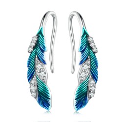Green-blue crystal feathers - earrings - 925 sterling silverEarrings
