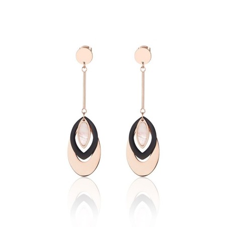 Rose gold long earrings - triple oval circlesEarrings