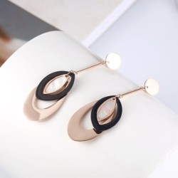 Rose gold long earrings - triple oval circlesEarrings
