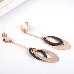Rose gold long earrings - triple oval circlesEarrings