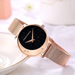 Elegant Quartz watch - stainless steel mesh strap - moon / starsWatches