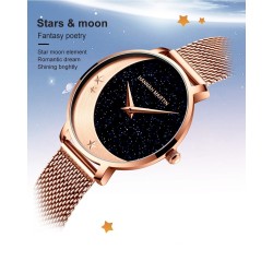 Elegant Quartz watch - stainless steel mesh strap - moon / starsWatches