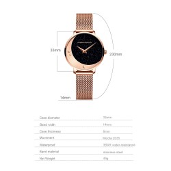 Elegant Quartz watch - stainless steel mesh strap - moon / starsWatches