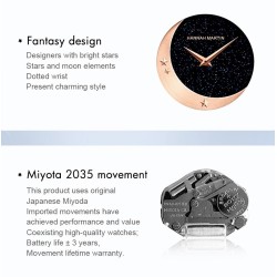Elegant Quartz watch - stainless steel mesh strap - moon / starsWatches
