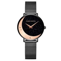 Elegant Quartz watch - stainless steel mesh strap - moon / starsWatches