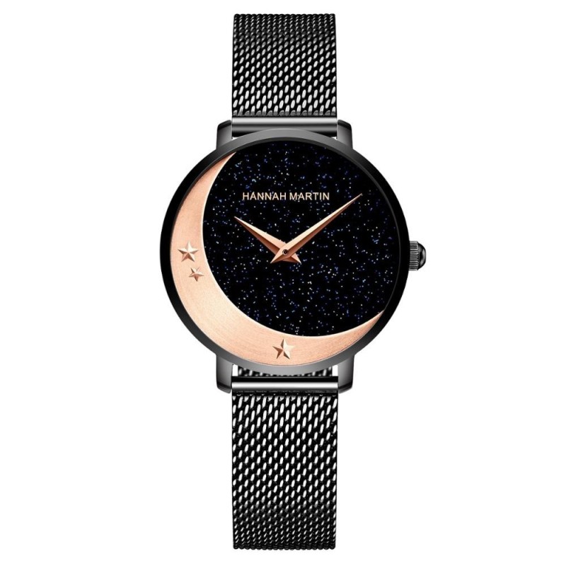 Elegant Quartz watch - stainless steel mesh strap - moon / starsWatches