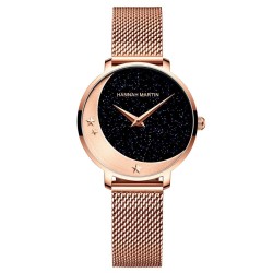 Elegant Quartz watch - stainless steel mesh strap - moon / starsWatches