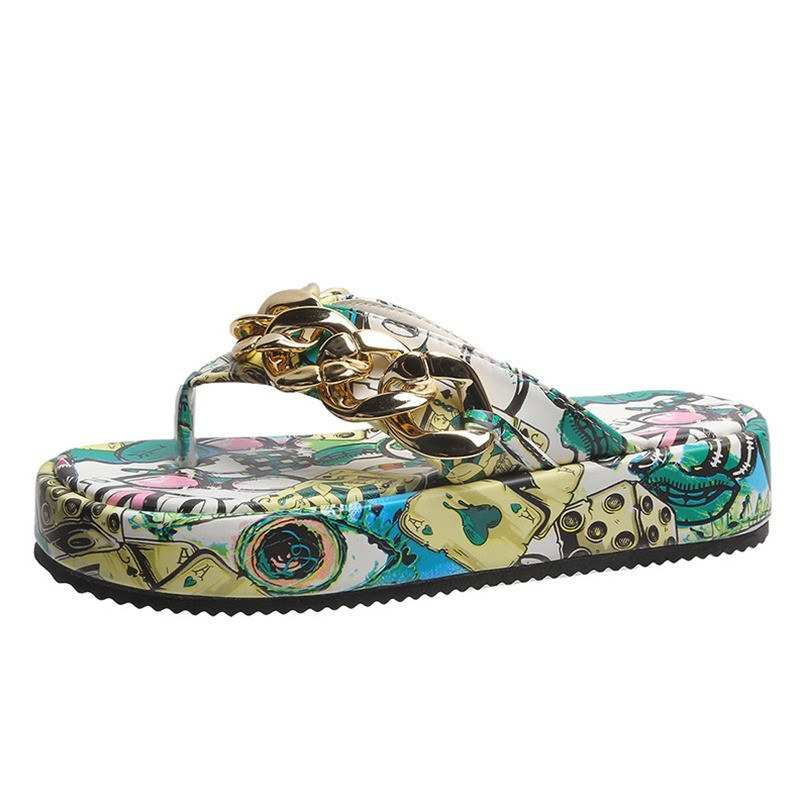 Colorful slippers - with high platform / metal decorationSandals