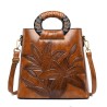 Elegant leather shoulder bag - printed flowersHandbags