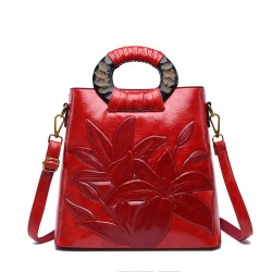 Elegant leather shoulder bag - printed flowersHandbags