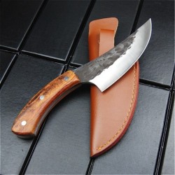Multifunctional knife - steel wide blade - wooden handle - with leather pouchKnives & Multitools