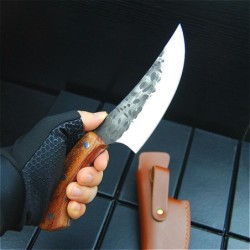 Multifunctional knife - steel wide blade - wooden handle - with leather pouchKnives & Multitools