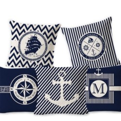 Decorative blue cushion cover - ocean / boat / rudder - 50cm * 50cmCushion covers