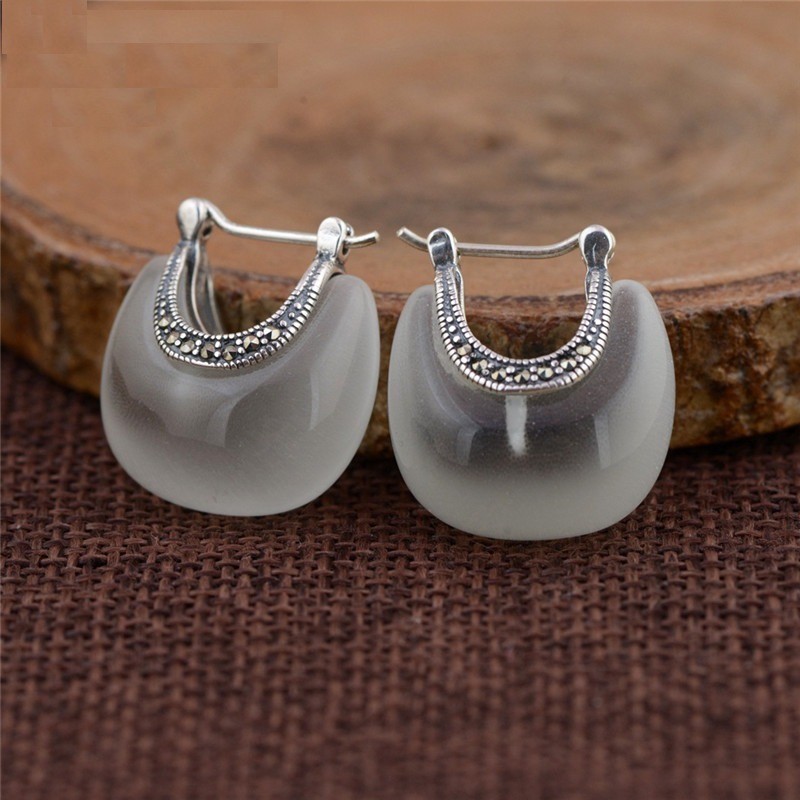 Moon shaped earrings - opal - 925 sterling silverEarrings