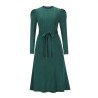 Elegant knitted dress - long sleeve - waist beltDresses