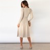 Elegant knitted dress - long sleeve - waist beltDresses