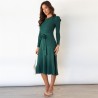 Elegant knitted dress - long sleeve - waist beltDresses