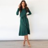 Elegant knitted dress - long sleeve - waist beltDresses