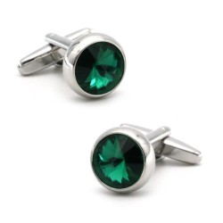 Silver cufflinks with green crystalCufflinks