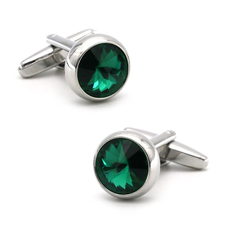 Silver cufflinks with green crystalCufflinks