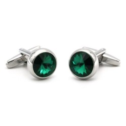 Silver cufflinks with green crystalCufflinks