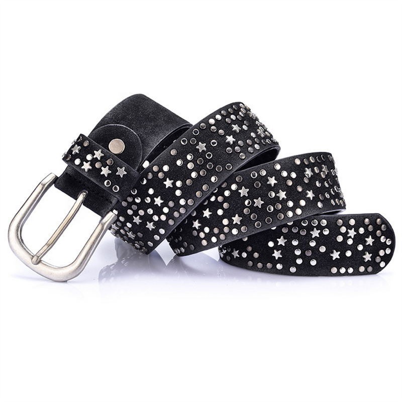 Leather belt with rivets / stars - metal buckleBelts
