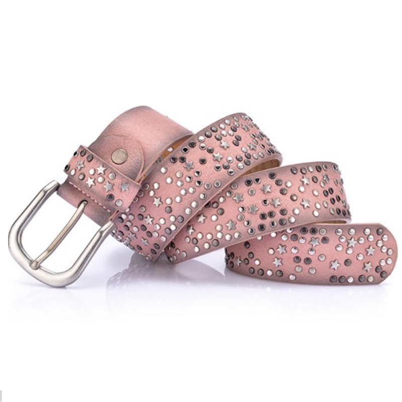 Leather belt with rivets / stars - metal buckleBelts