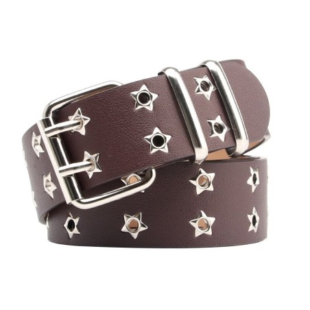 Classic leather belt - star rivets - double pin buckleBelts