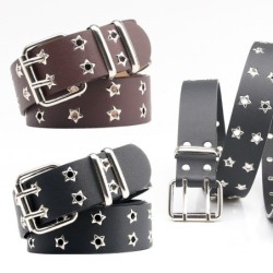 Classic leather belt - star rivets - double pin buckleBelts