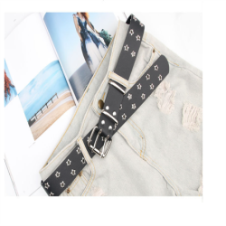 Classic leather belt - star rivets - double pin buckleBelts