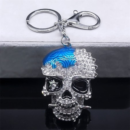 Silver crystal skull head - keychainKeyrings