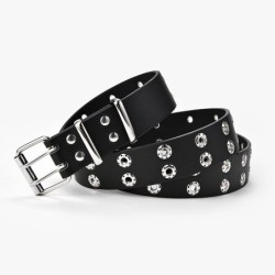 Punk style leather belt - double metal ringsBelts