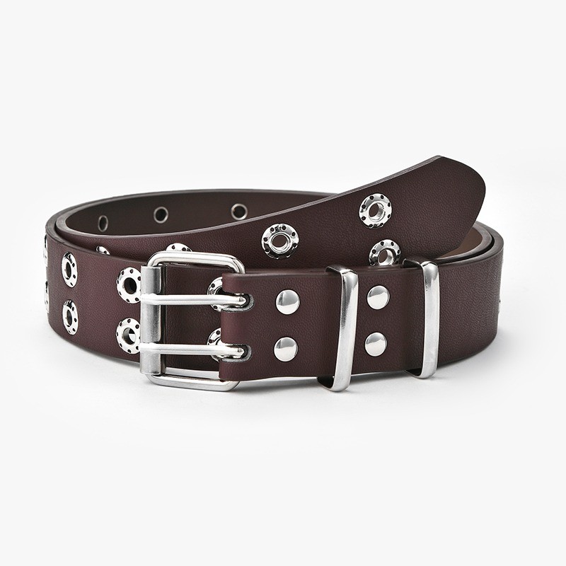 Punk style leather belt - double metal ringsBelts