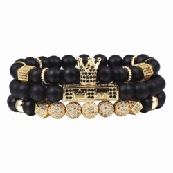 Black beads bracelet with a crown - 3 piecesBracelets