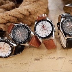 OUKESHI - elegant Quartz stainless steel watch - leather braceletWatches