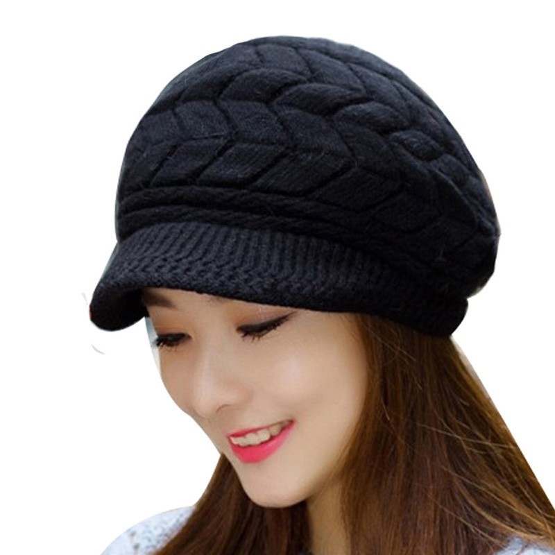 Knitted winter wool hat with visorHats & Caps