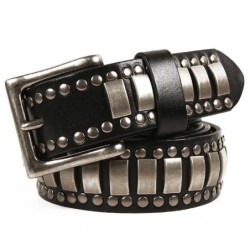 Punk style leather belt - metal rivets / square buckleBelts