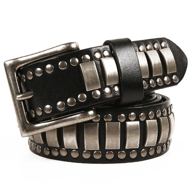 Punk style leather belt - metal rivets / square buckleBelts