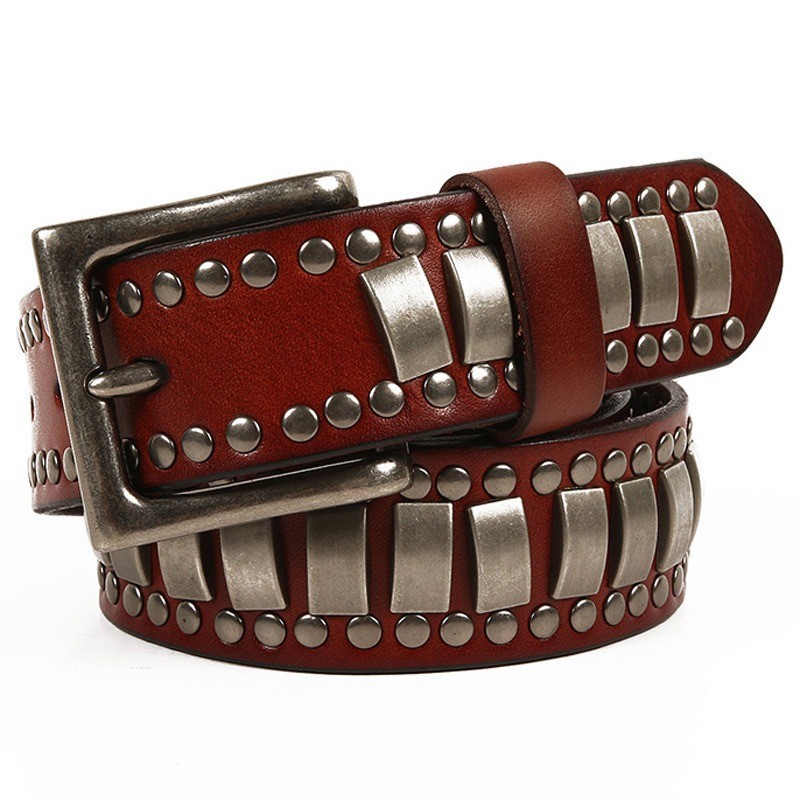 Punk style leather belt - metal rivets / square buckleBelts