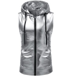 Shiny metallic hooded vestJackets