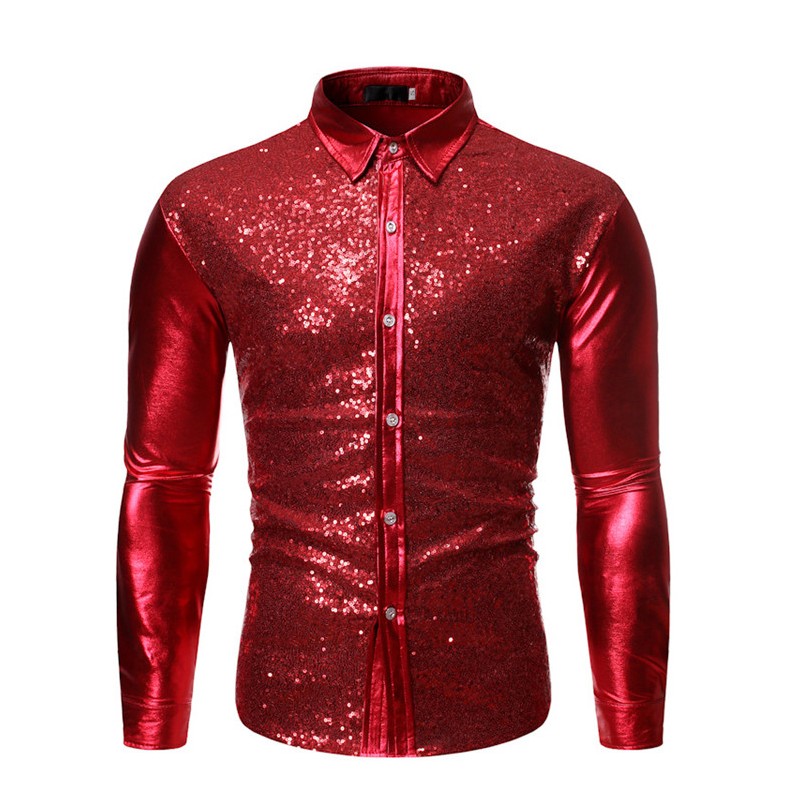 Shiny metallic long sleeve shirt - with sequins decorationsT-shirts