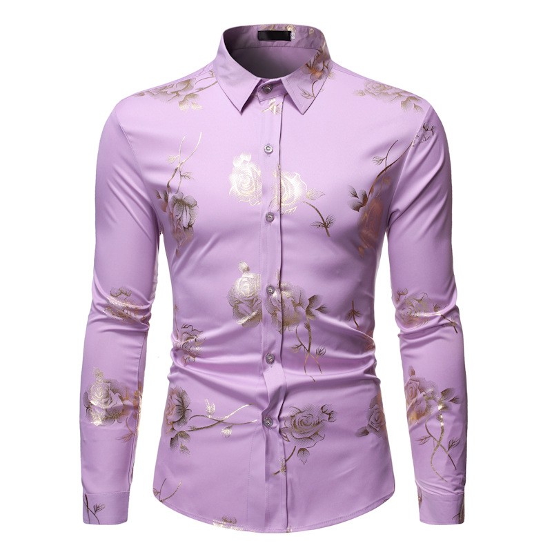 Luxurious long sleeve shirt - printed golden rosesT-shirts