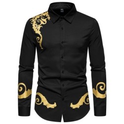 Elegant long sleeve shirt - luxury golden baroque printT-shirts