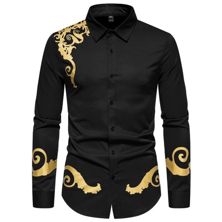 Elegant long sleeve shirt - luxury golden baroque printT-shirts