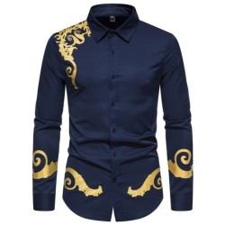 Elegant long sleeve shirt - luxury golden baroque printT-shirts