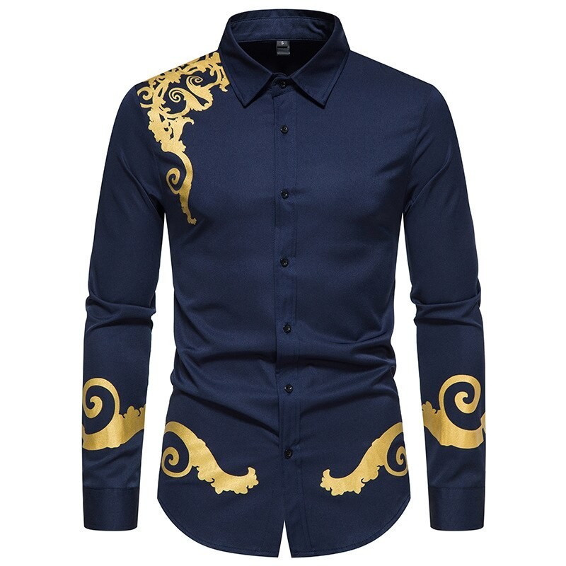 Elegant long sleeve shirt - luxury golden baroque printT-shirts
