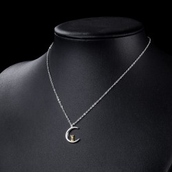 Crescent moon / golden rabbit pendant - silver necklaceNecklaces