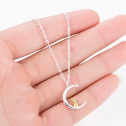 Crescent moon / golden rabbit pendant - silver necklaceNecklaces
